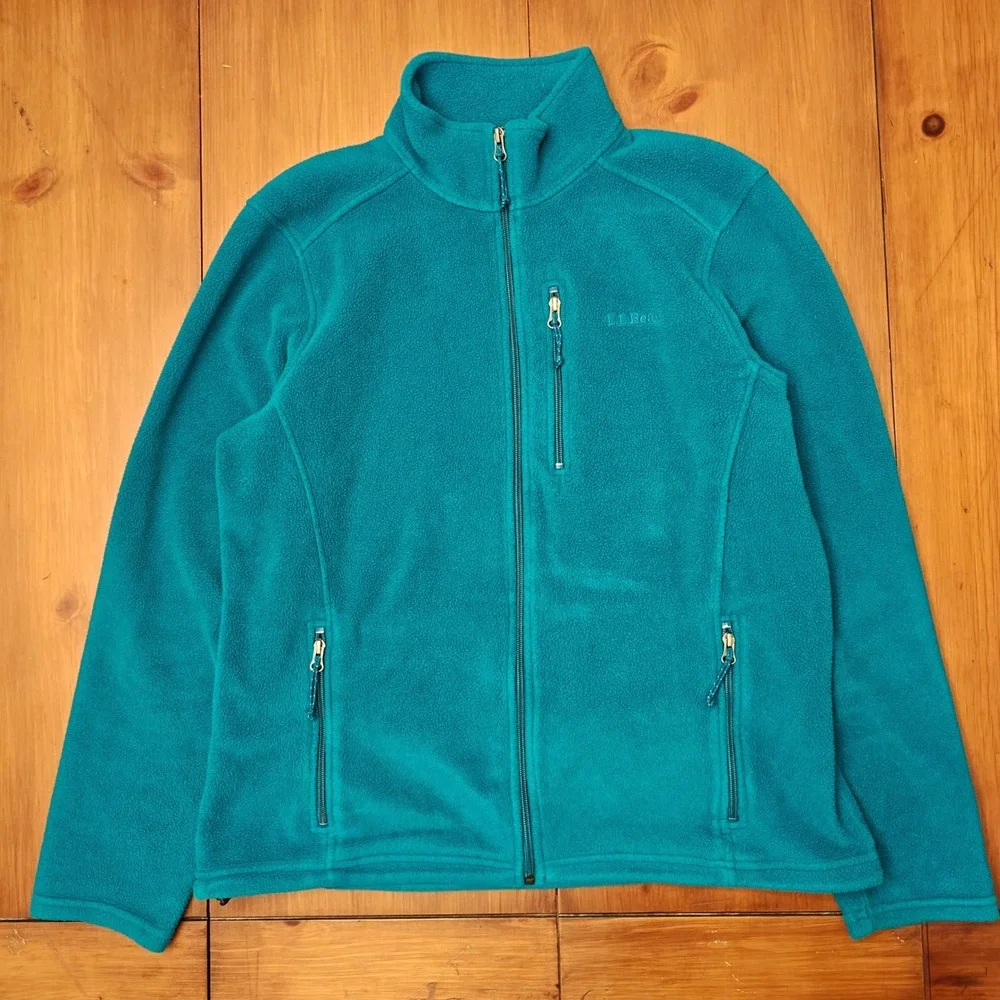 L.L. Bean Teal Fleece Full Zip Jacket Womens Large Gorpcore Outdoors Casual Cozy